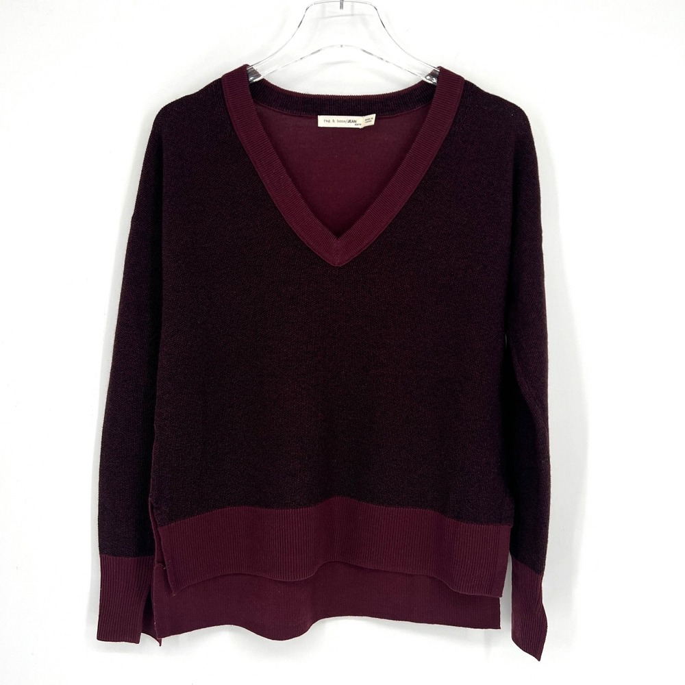 Rag & Bone‎ Sweater Womens XS Merino Wool Burgundy Preppy Classic Basic Simple
